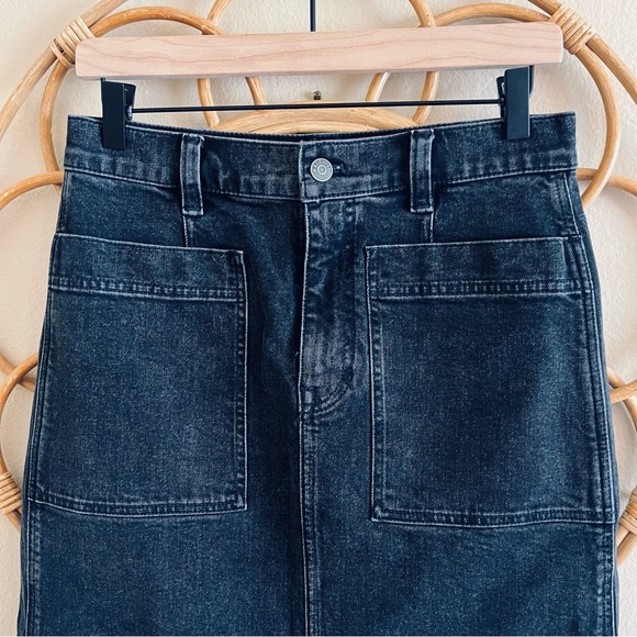 Madewell Jean Midi Skirt Stretch Straight Demim Black Cadman Wash - Picture 6 of 14